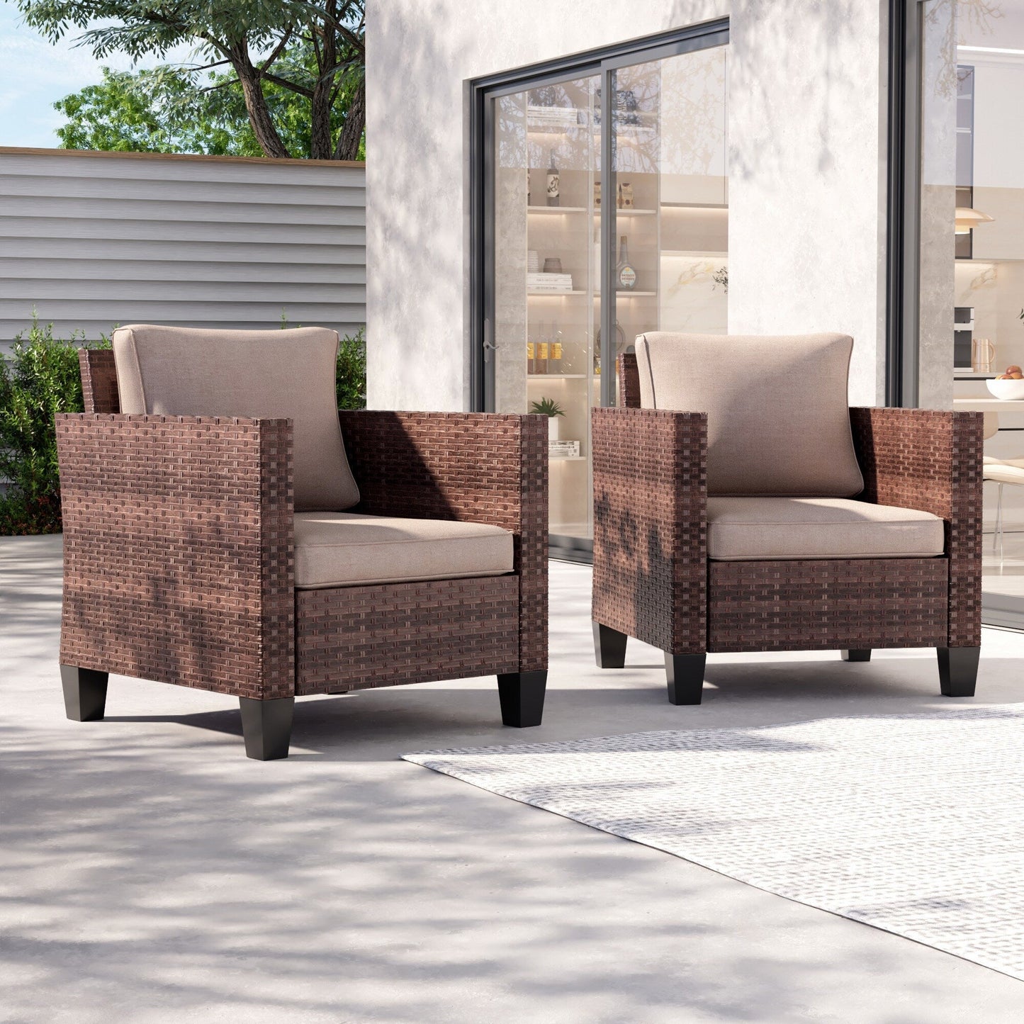 LIVOOSUN 2 pezzi set di sedute da esterno per patio in rattan marrone