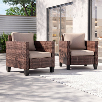 LIVOOSUN 2 pezzi set di sedute da esterno per patio in rattan marrone