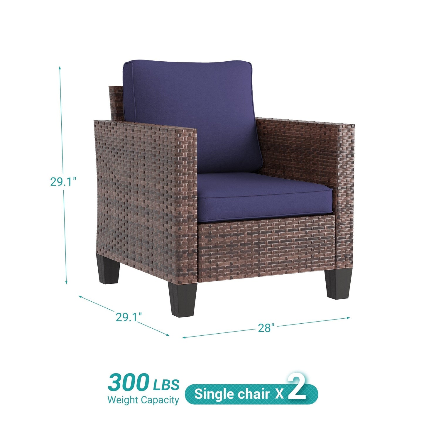 LIVOOSUN 2 pezzi set di sedute da esterno per patio in rattan marrone