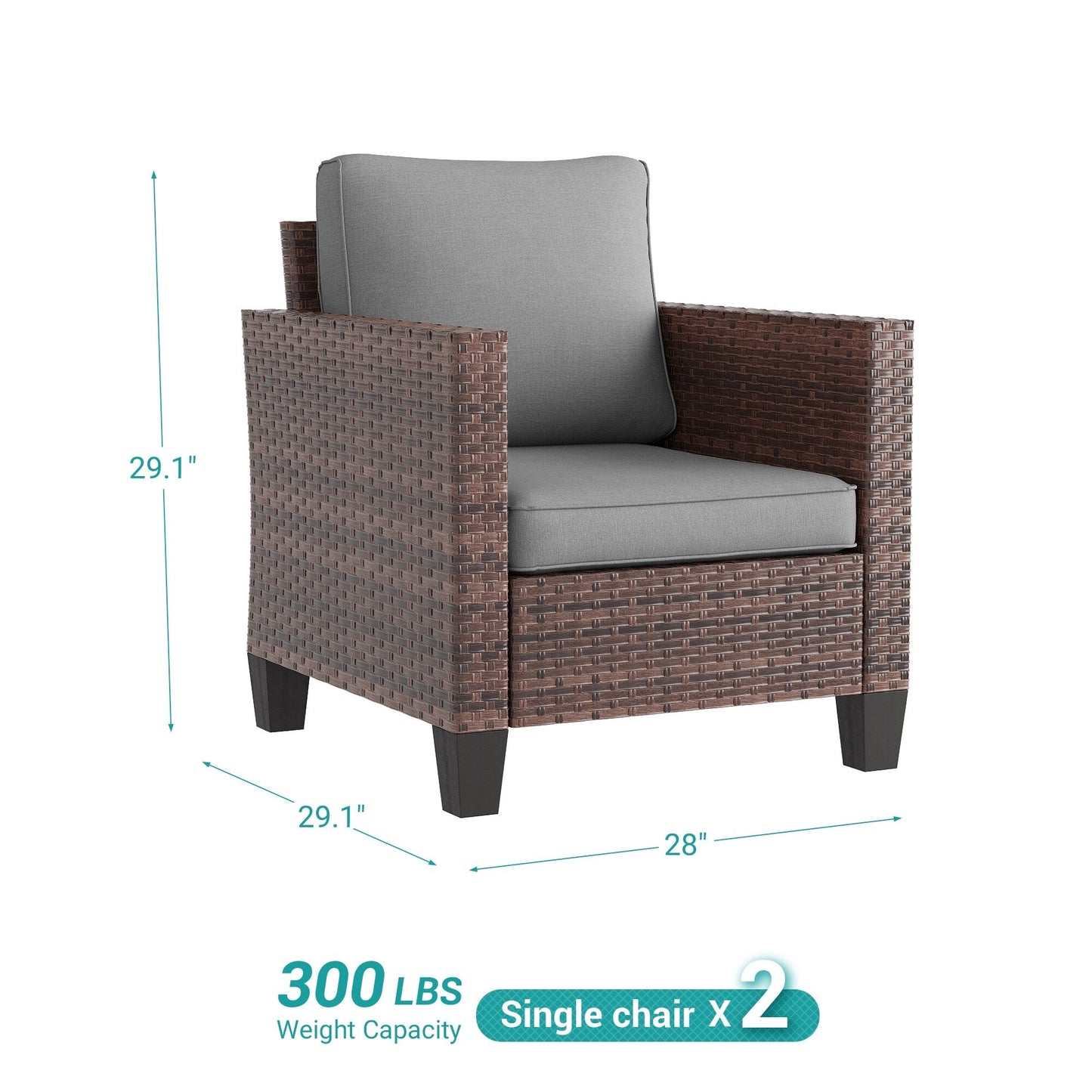 LIVOOSUN 2 pezzi set di sedute da esterno per patio in rattan marrone