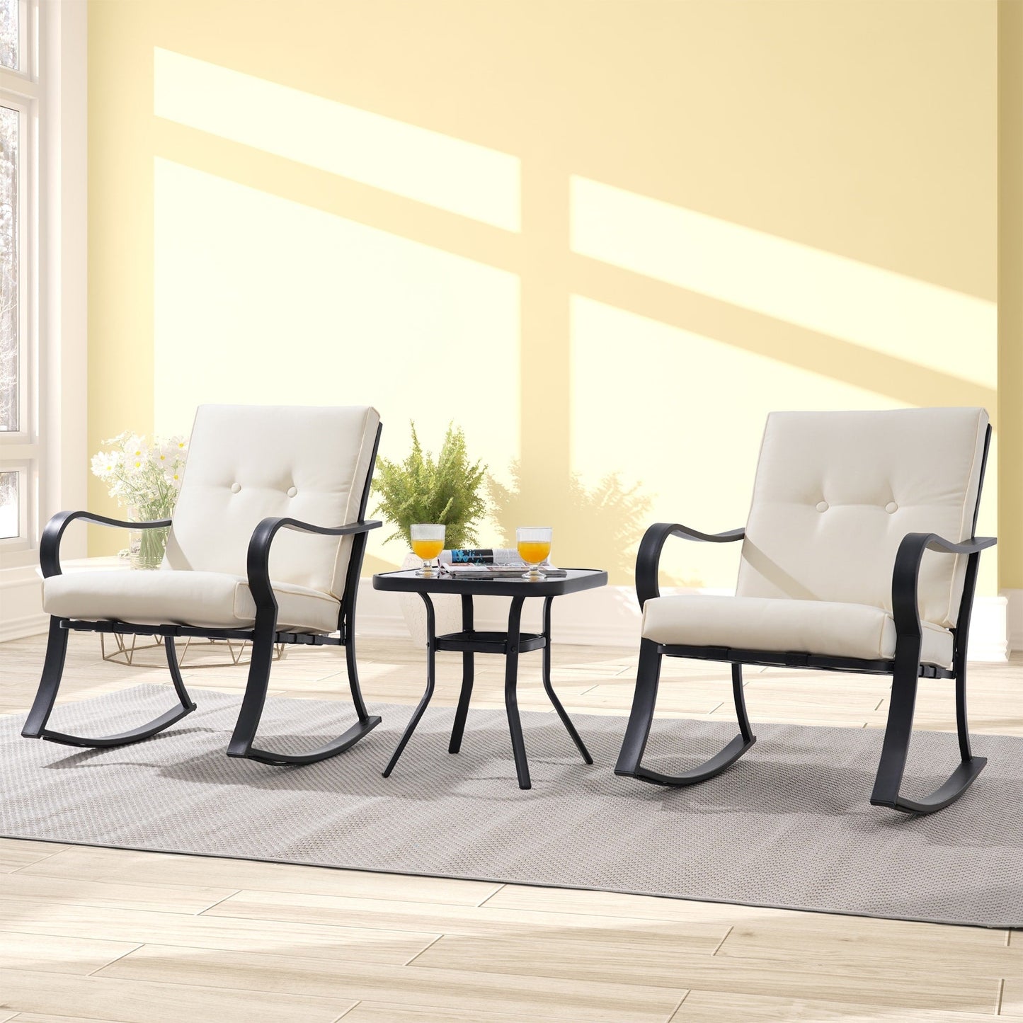 Set da bistrot per esterni LIVOOSUN da 3 pezzi con tavolo e cuscini morbidi