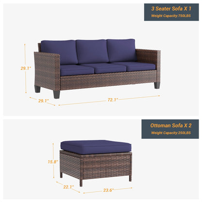 LIVOOSUN Set di 3 divani da giardino in rattan marrone Conversation da giardino