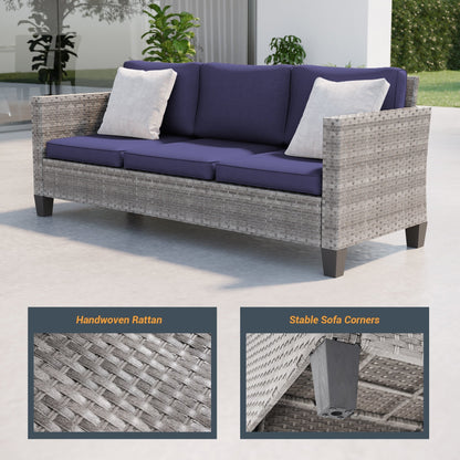 LIVOOSUN Set di 3 divani da giardino in rattan marrone Conversation da giardino