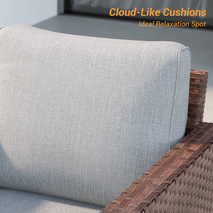 LIVOOSUN Set di 3 divani da giardino in rattan marrone Conversation da giardino