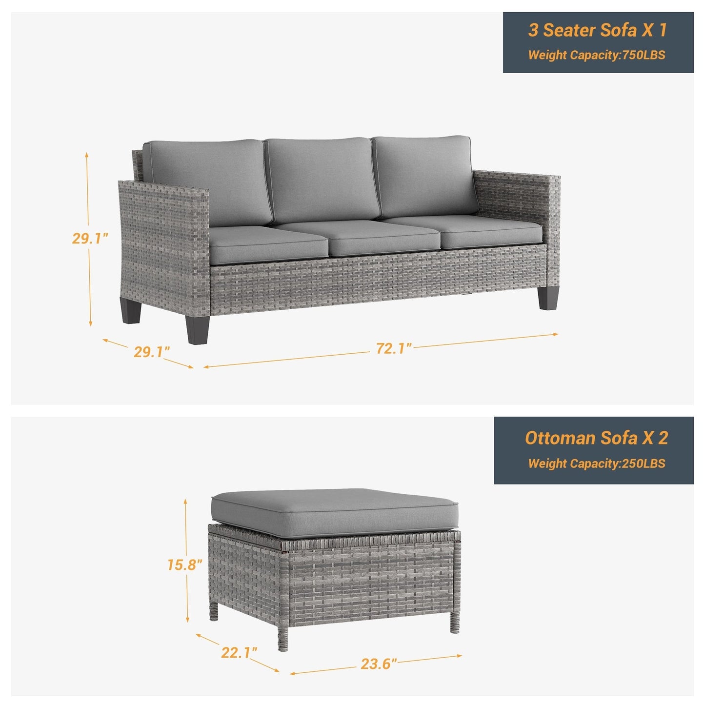LIVOOSUN Set di 3 divani da giardino in rattan marrone Conversation da giardino