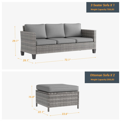 LIVOOSUN Set di 3 divani da giardino in rattan marrone Conversation da giardino