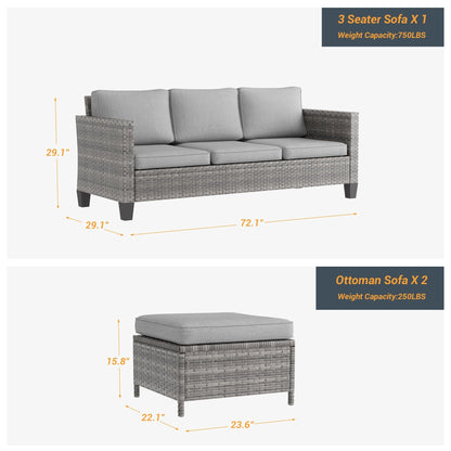 LIVOOSUN Set di 3 divani da giardino in rattan marrone Conversation da giardino