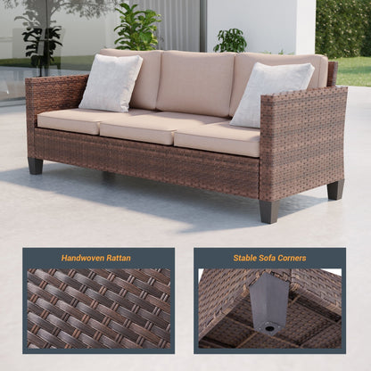 LIVOOSUN Set di 3 divani da giardino in rattan marrone Conversation da giardino