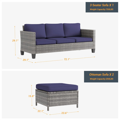 LIVOOSUN Set di 3 divani da giardino in rattan marrone Conversation da giardino