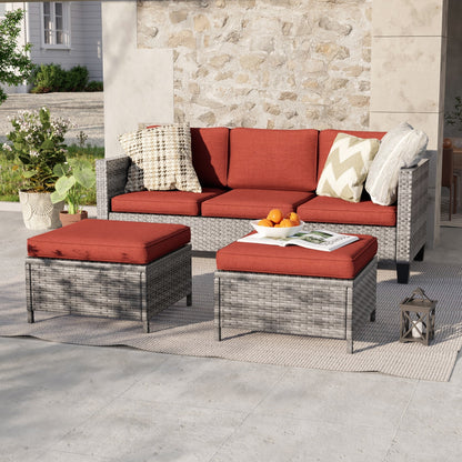 LIVOOSUN Set di 3 divani da giardino in rattan marrone Conversation da giardino