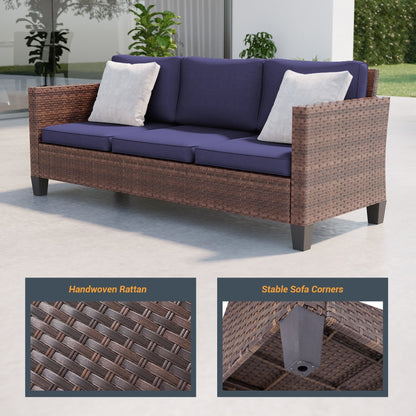 LIVOOSUN Set di 3 divani da giardino in rattan marrone Conversation da giardino