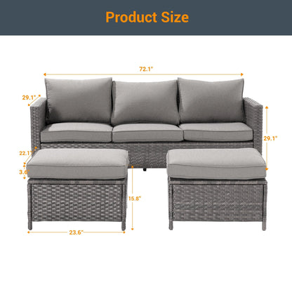 LIVOOSUN Set di 3 divani da giardino in rattan grigio Conversation, per esterni