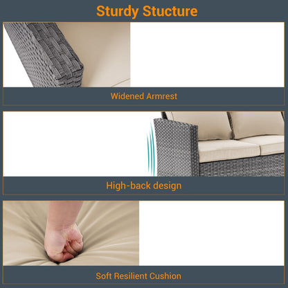 LIVOOSUN Set di 3 divani da giardino in rattan grigio Conversation, per esterni