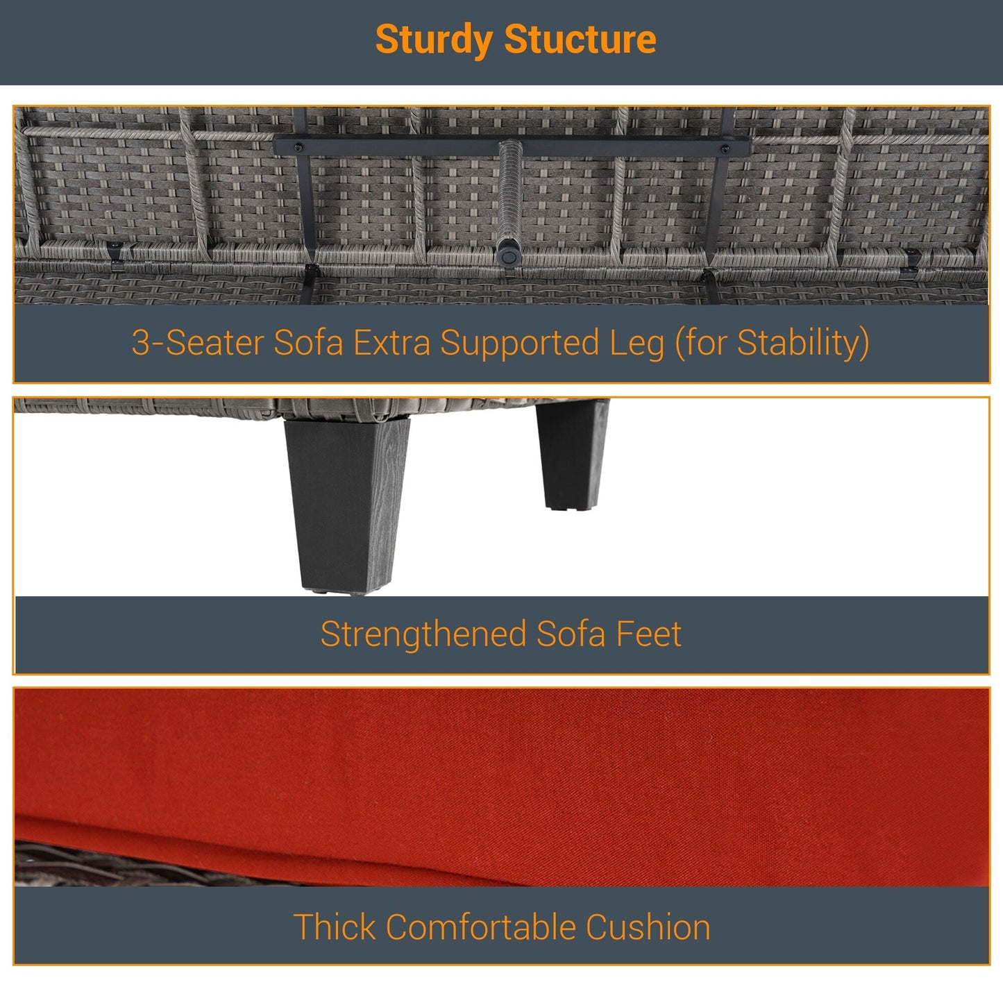 LIVOOSUN Set di 3 divani da giardino in rattan grigio Conversation, per esterni