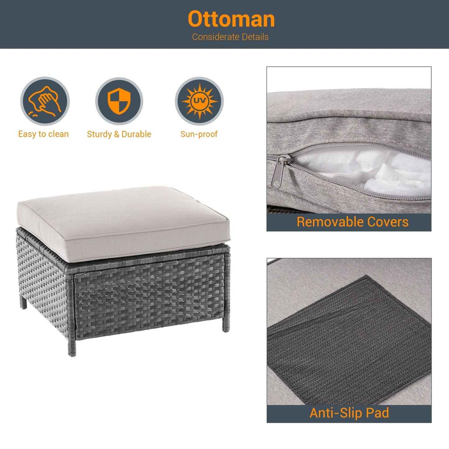 LIVOOSUN Set di 3 divani da giardino in rattan grigio Conversation, per esterni