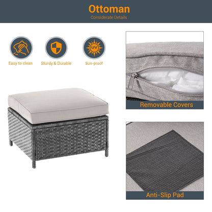 LIVOOSUN Set di 3 divani da giardino in rattan grigio Conversation, per esterni