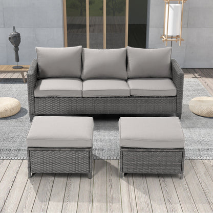 LIVOOSUN Set di 3 divani da giardino in rattan grigio Conversation, per esterni