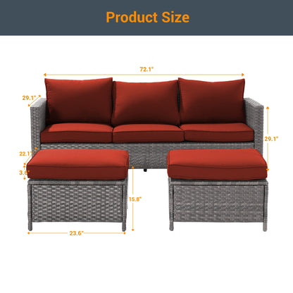 LIVOOSUN Set di 3 divani da giardino in rattan grigio Conversation, per esterni