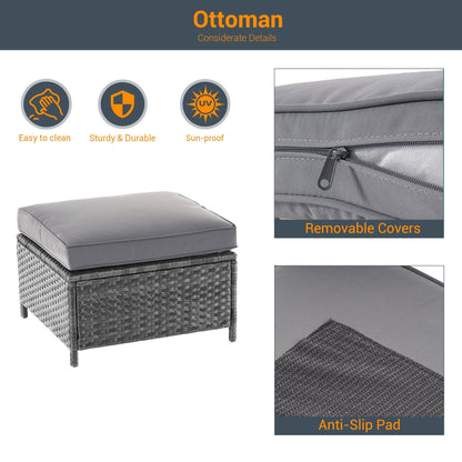 LIVOOSUN Set di 3 divani da giardino in rattan grigio Conversation, per esterni