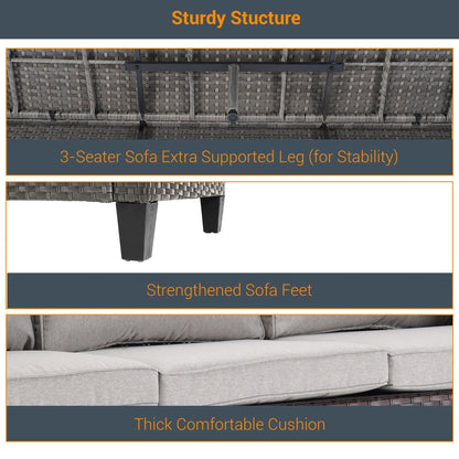 LIVOOSUN Set di 3 divani da giardino in rattan grigio Conversation, per esterni