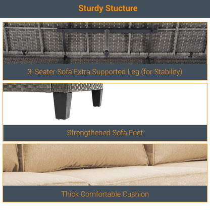 LIVOOSUN Set di 3 divani da giardino in rattan grigio Conversation, per esterni