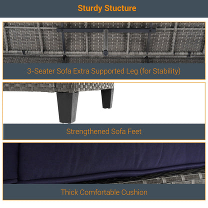 LIVOOSUN Set di 3 divani da giardino in rattan grigio Conversation, per esterni