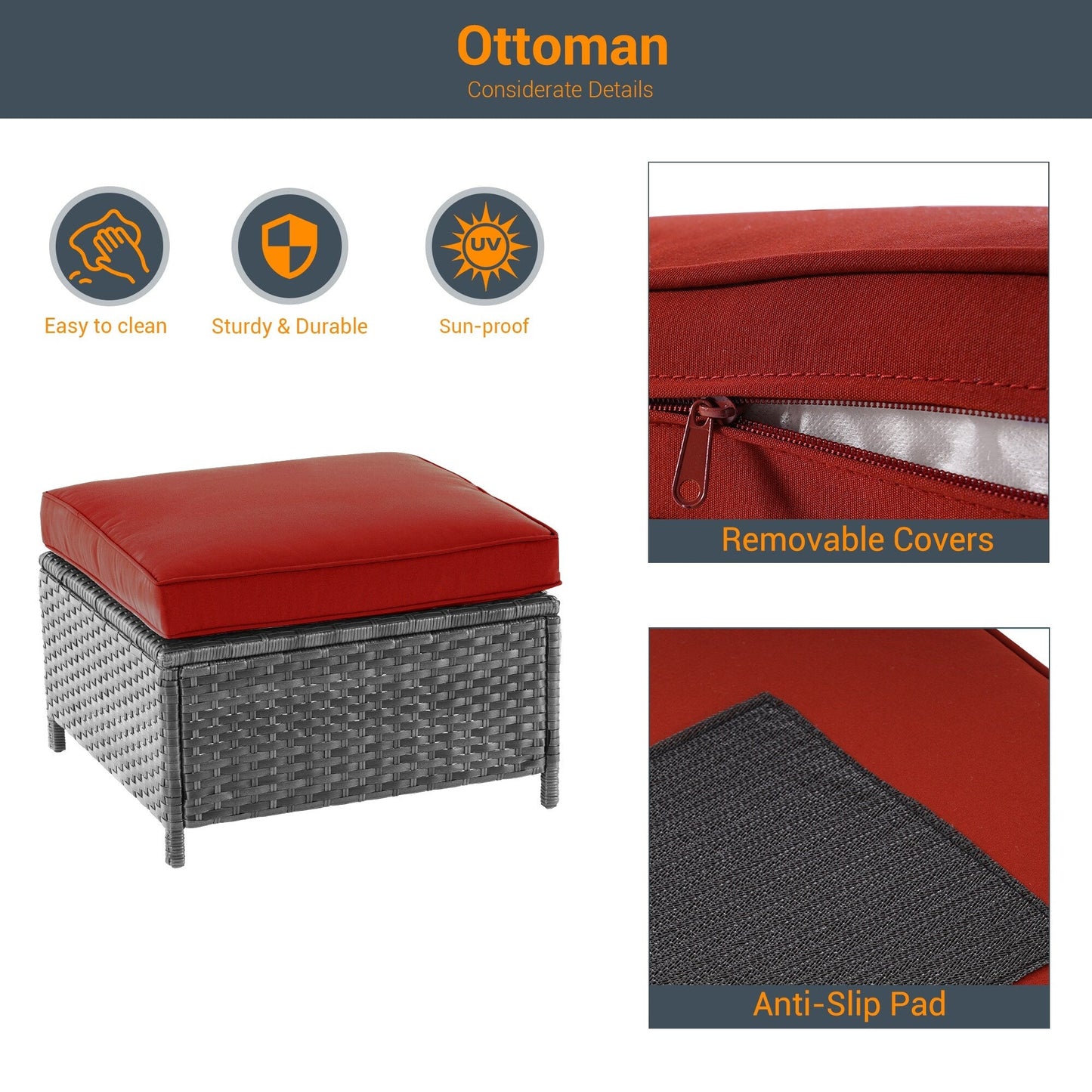 LIVOOSUN Set di 3 divani da giardino in rattan grigio Conversation, per esterni