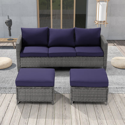 LIVOOSUN Set di 3 divani da giardino in rattan grigio Conversation, per esterni