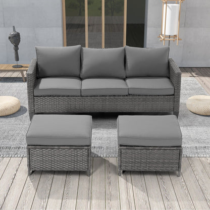 LIVOOSUN Set di 3 divani da giardino in rattan grigio Conversation, per esterni