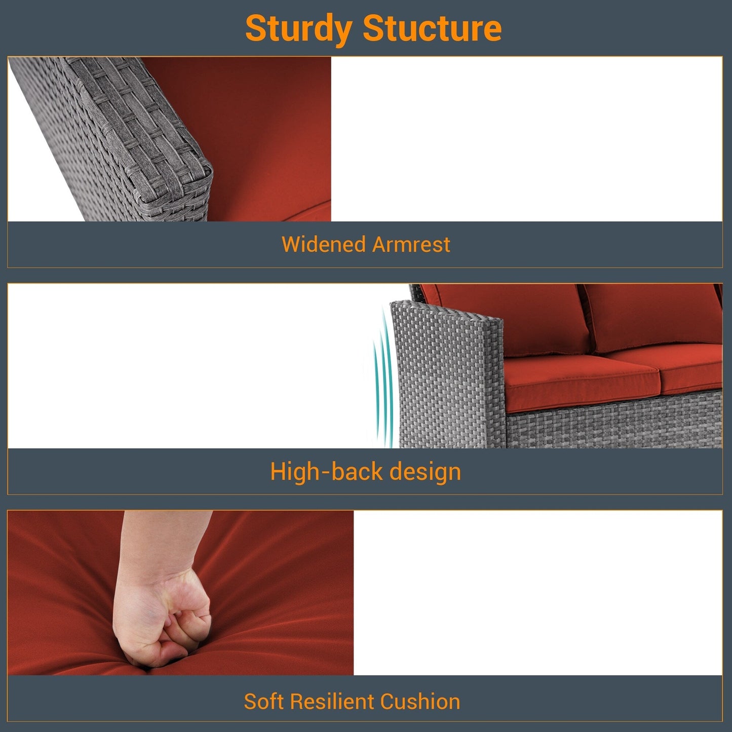 LIVOOSUN Set di 3 divani da giardino in rattan grigio Conversation, per esterni