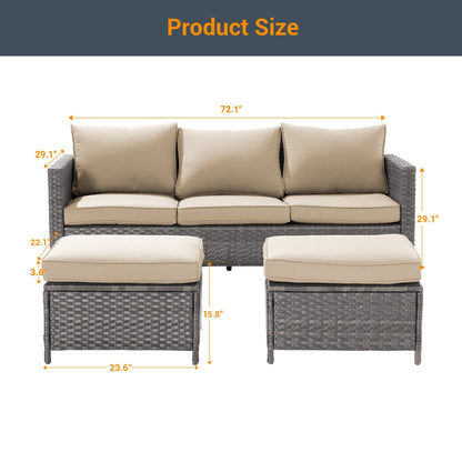 LIVOOSUN Set di 3 divani da giardino in rattan grigio Conversation, per esterni