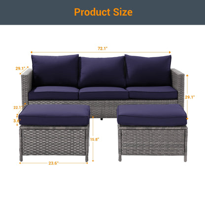 LIVOOSUN Set di 3 divani da giardino in rattan grigio Conversation, per esterni