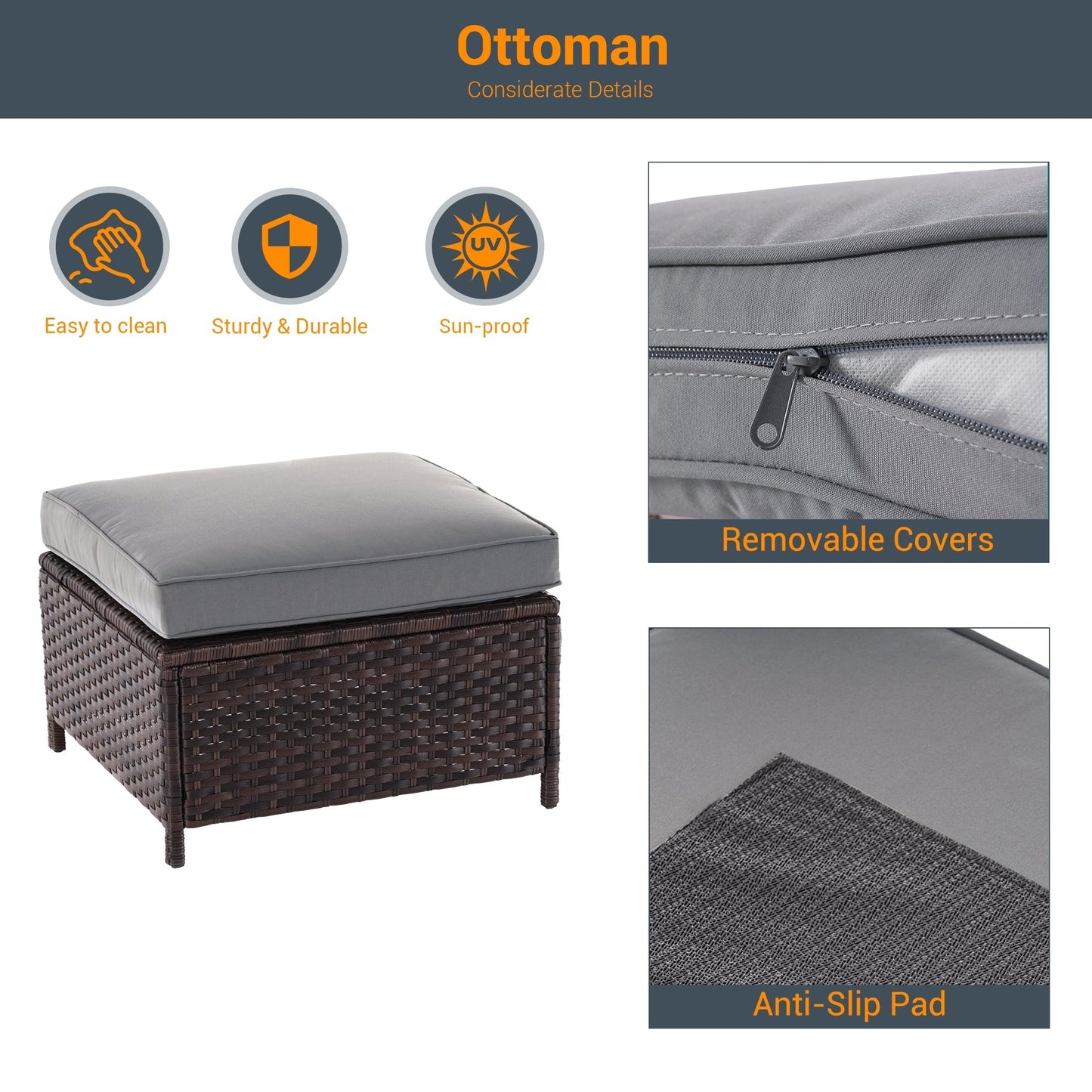 LIVOOSUN Set di mobili da giardino in rattan marrone da 5 pezzi, set di sedute con rivestimento