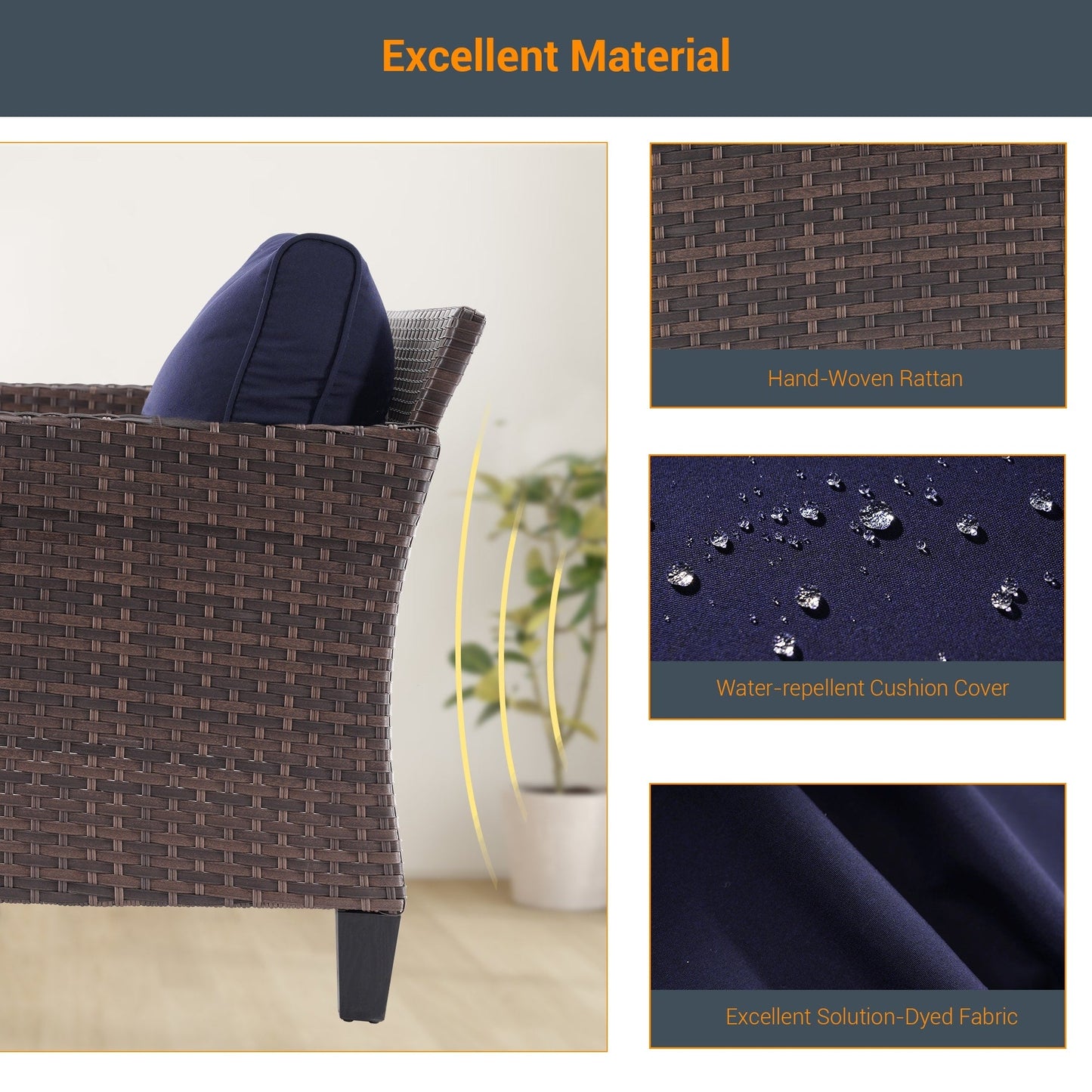 LIVOOSUN Set di mobili da giardino in rattan marrone da 5 pezzi, set di sedute con rivestimento