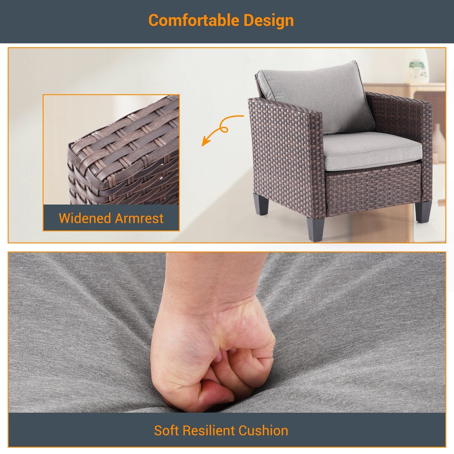 LIVOOSUN Set di mobili da giardino in rattan marrone da 5 pezzi, set di sedute con rivestimento