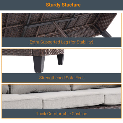 LIVOOSUN Set di mobili da giardino in rattan marrone da 5 pezzi, set di sedute con rivestimento