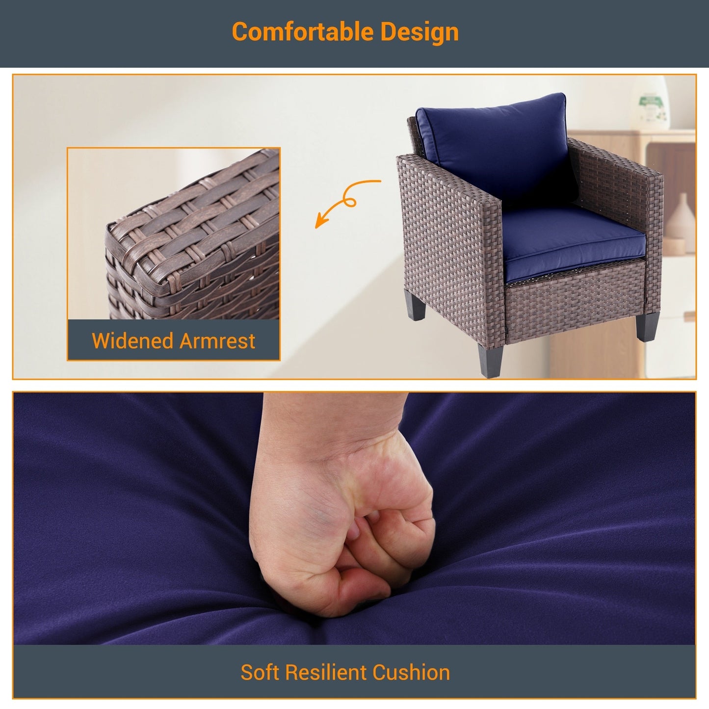 LIVOOSUN Set di mobili da giardino in rattan marrone da 5 pezzi, set di sedute con rivestimento