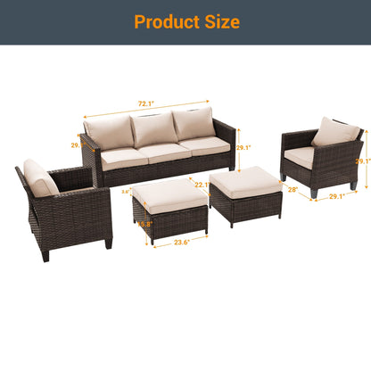 LIVOOSUN Set di mobili da giardino in rattan marrone da 5 pezzi, set di sedute con rivestimento