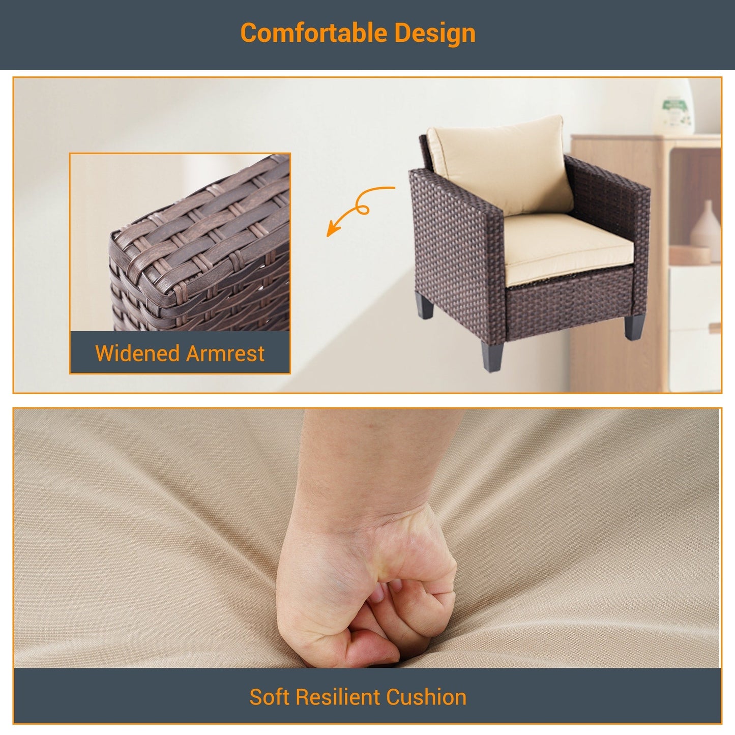 LIVOOSUN Set di mobili da giardino in rattan marrone da 5 pezzi, set di sedute con rivestimento