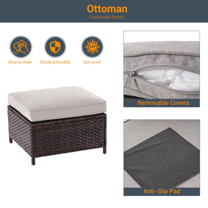 LIVOOSUN Set di mobili da giardino in rattan marrone da 5 pezzi, set di sedute con rivestimento