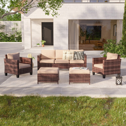 LIVOOSUN Set di mobili da giardino in rattan marrone da 5 pezzi, set di sedute con rivestimento