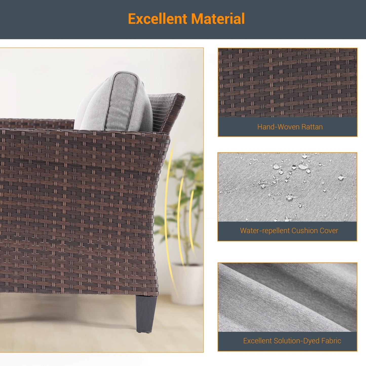 LIVOOSUN Set di mobili da giardino in rattan marrone da 5 pezzi, set di sedute con rivestimento