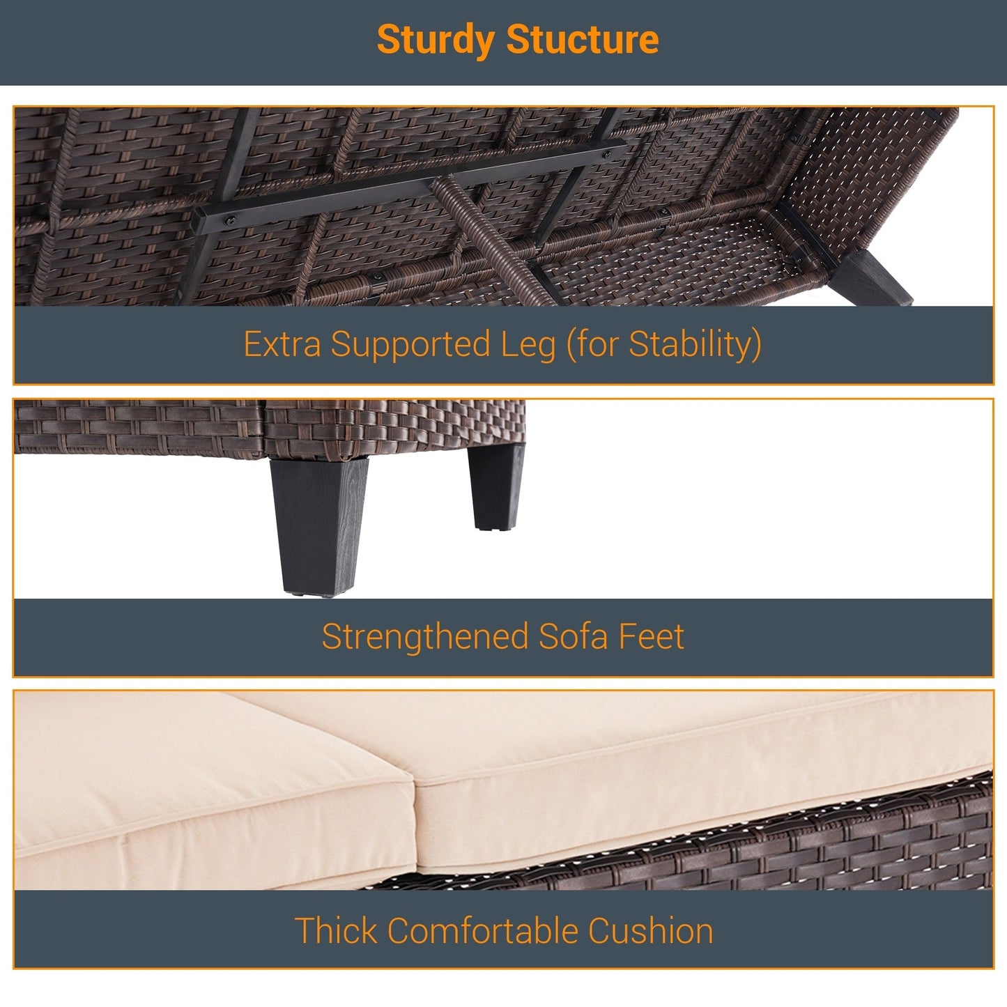 LIVOOSUN Set di mobili da giardino in rattan marrone da 5 pezzi, set di sedute con rivestimento