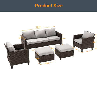 LIVOOSUN Set di mobili da giardino in rattan marrone da 5 pezzi, set di sedute con rivestimento