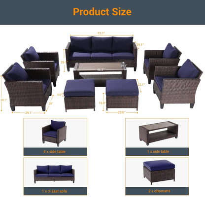 LIVOOSUN Set di mobili da giardino in rattan marrone da 5 pezzi, set di sedute con rivestimento