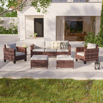 LIVOOSUN Set di mobili da giardino in rattan marrone da 5 pezzi, set di sedute con rivestimento