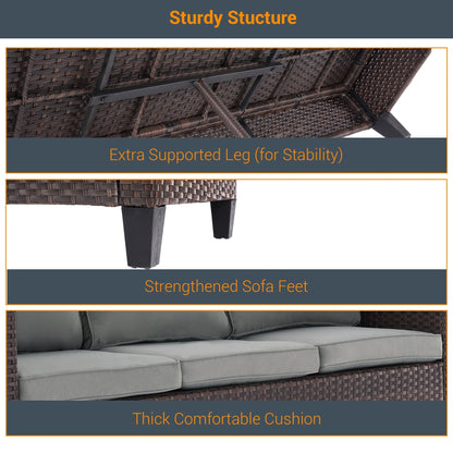 LIVOOSUN Set di mobili da giardino in rattan marrone da 5 pezzi, set di sedute con rivestimento