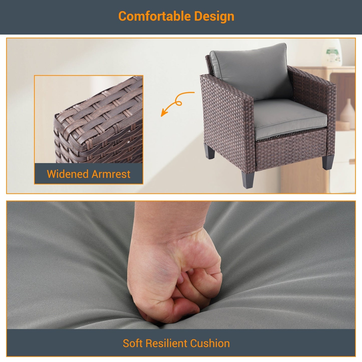 LIVOOSUN Set di mobili da giardino in rattan marrone da 5 pezzi, set di sedute con rivestimento