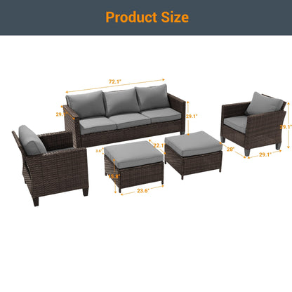 LIVOOSUN Set di mobili da giardino in rattan marrone da 5 pezzi, set di sedute con rivestimento