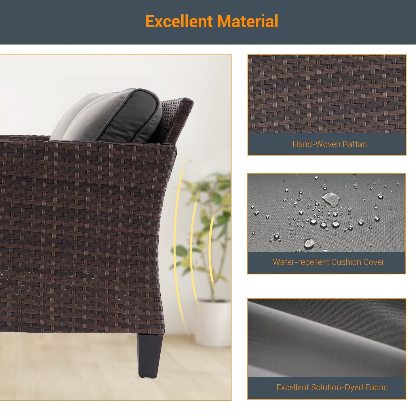 LIVOOSUN Set di mobili da giardino in rattan marrone da 5 pezzi, set di sedute con rivestimento